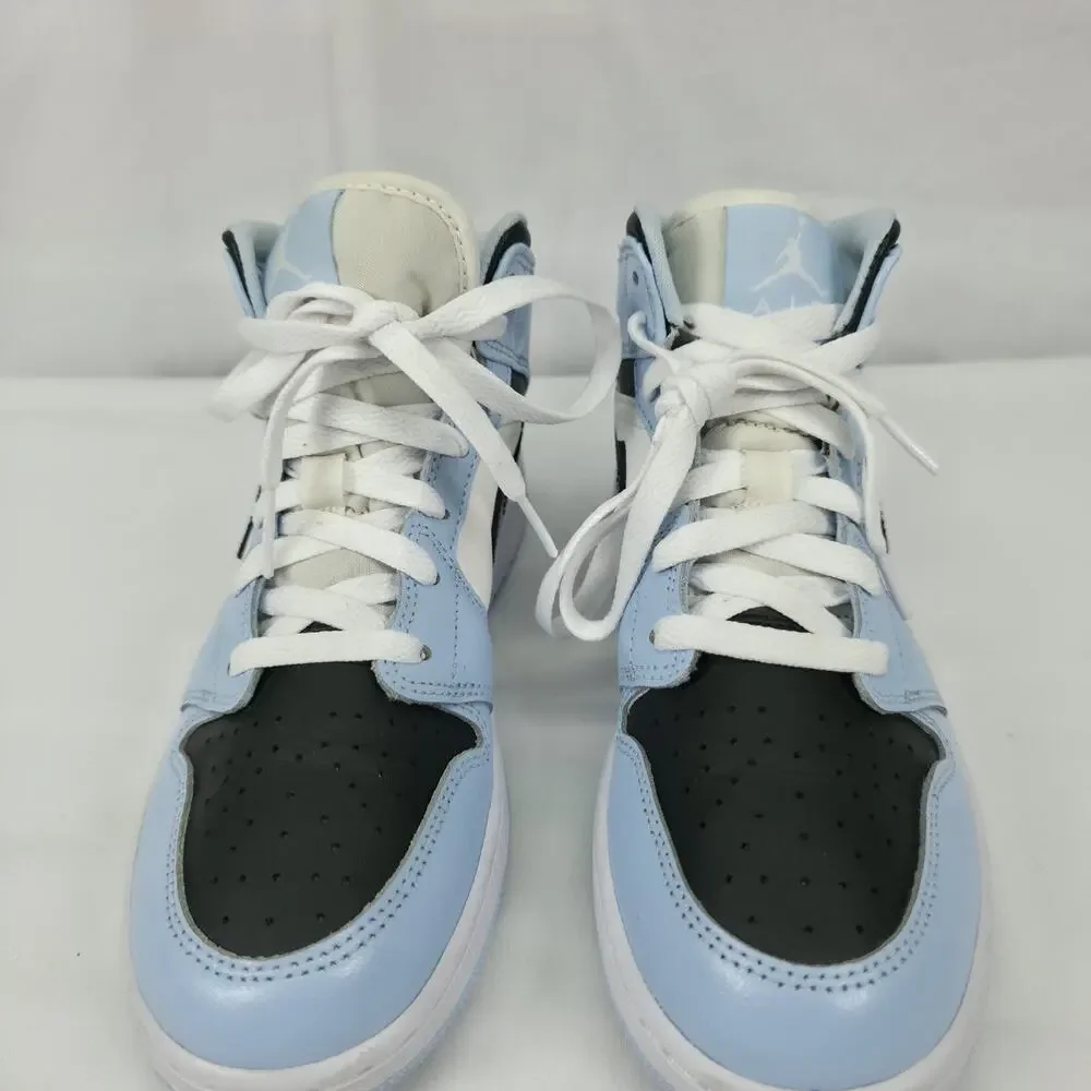 Nike Air Jordan 1 Mid GS 5.5Y Ice Blue Black White Basketball Shoes Streetwear
